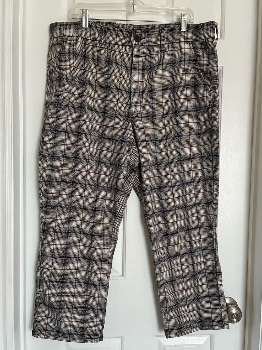 American Eagle Plaid Trousers Check Pants Gray Black Sz16